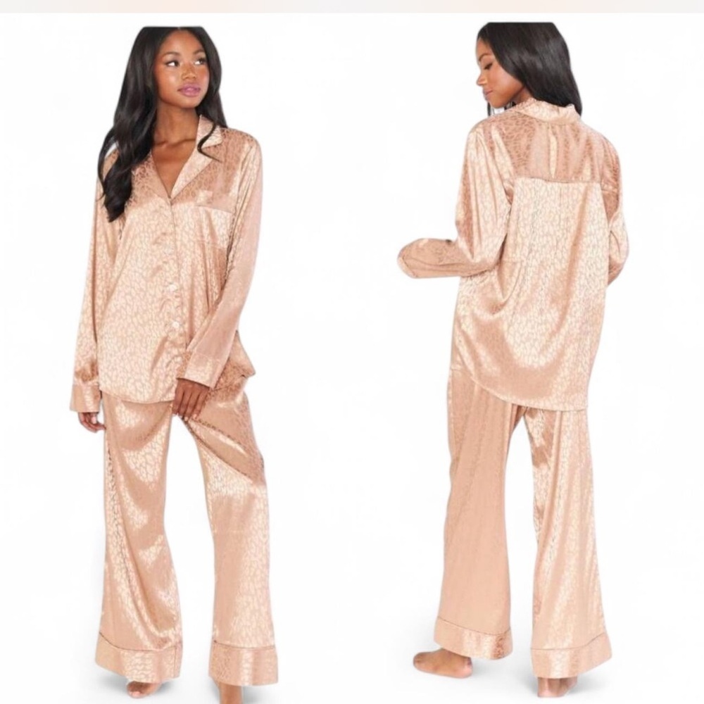 Show Me Your MuMu Silky Champagne Pink Cheetah Classic Pj Set Size Medium